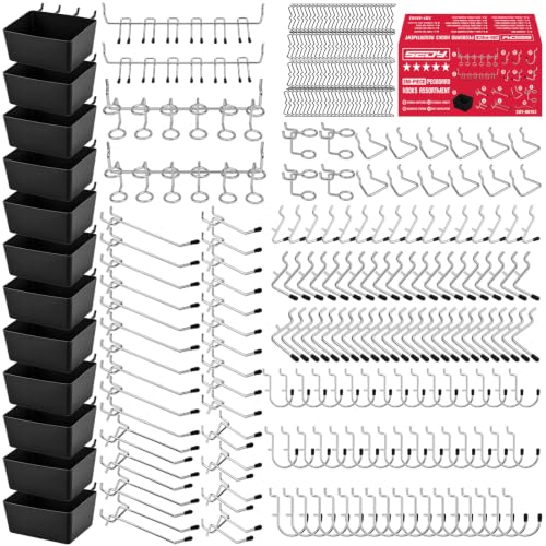 280PCS Pegboard Accessories Kit, Pegboard Hooks Assortment with Bins and Stainless Steel Peg Locks, Tool Organizer for 1/8" and 1/4" Pegboards, Garage Wall Organization, Workshop and Tool Storage - color: 280-Piece Expanded Set – 12 Bins