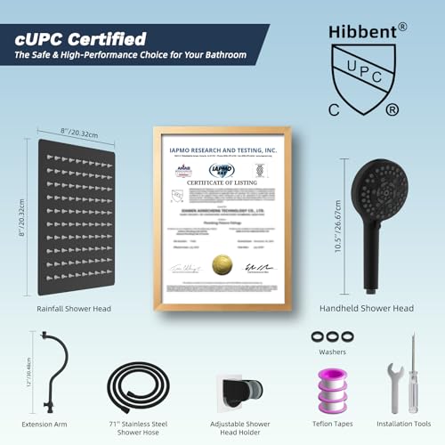 Hibbent All Metal cUPC Certified High Pressure Rainfall 8'' Shower Head - color: Matte Black, style: Square 8''