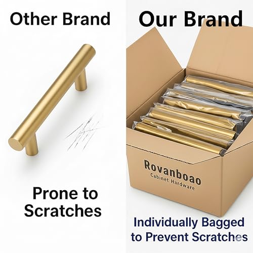 35 Pack | Champagne Bronze Gold Cabinet Pulls, German Krupp Stainless Steel Pulls, CNC Precision ±0.01mm, Family Kitchen Renovation Set, Durable and Unified Look, 5 Inch Length, 3 Inch Hole Center - color: Brushed Gold, size: 3 inch Hole Center
