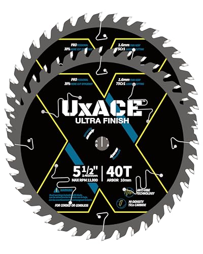 5-1/2-Inch 40-Tooth Circular Saw Blade with 10 mm Arbor, Ultra Finish Wood Cutting, Carbide Tip, Thin Kerf, for Plywood, MDF, OSB, Laminated, 2 Pack - size: 5-1/2", 3/8" Arbor, 40T, 2pc
