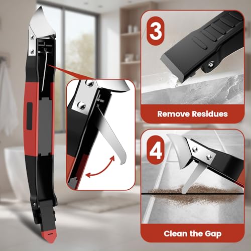 6 in 1 Silicone Caulking Tool Kit, Caulk Grout Remover Tool (Red) - color: Red