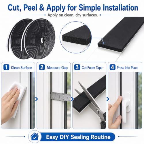 Thin Weather Stripping Foam Tape for Door & Window Seal | 1/8 Inch Thick Self Adhesive Foam Strip for Narrow Gaps, Draft Blocking, Noise Reduction & Vibration Cushioning - size: 1/4in x 1/8in x 32.8FT