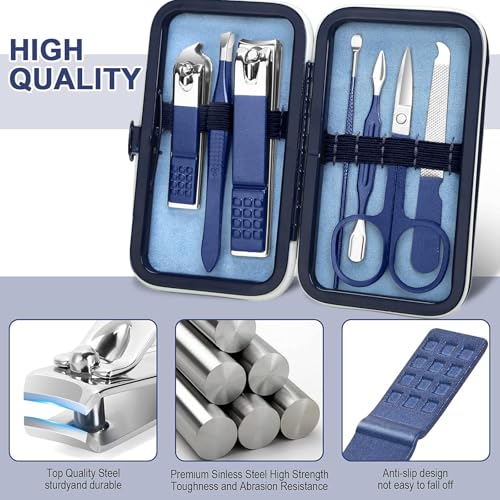 Aceoce Travel Manicure Set Pedicure Kit Nail Clippers Set Grooming Kit - color: Blue