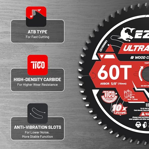 EZARC 6 1/2 Circular Saw Blades, 60T Ultra Finish for Laminate, 2-Pack - size: 6-1/2'', style: 60T
