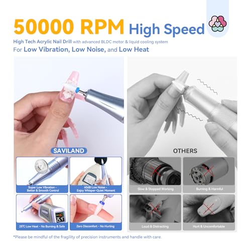 SAVILAND Professional Electric Nail Drill Kit 50000RPM for Acrylic Nails - color: A-blue
