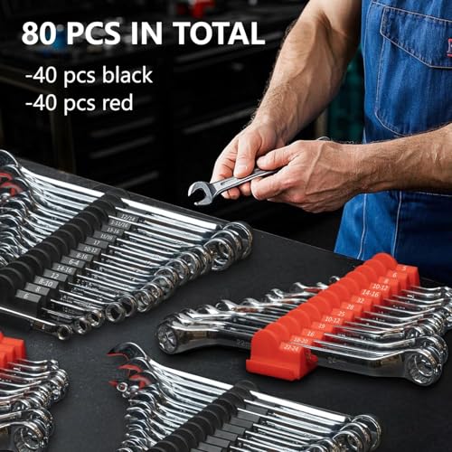 DEHOYI 80 pcs Modular Wrench Organizers for Tool Drawers - Wrench Rack with Metric & SAE Labels, Perfect Tool Storage Holder. Gift for father, brother and boyfriend (Without magnet) - style: No-Magnet(80 pcs mixed color)