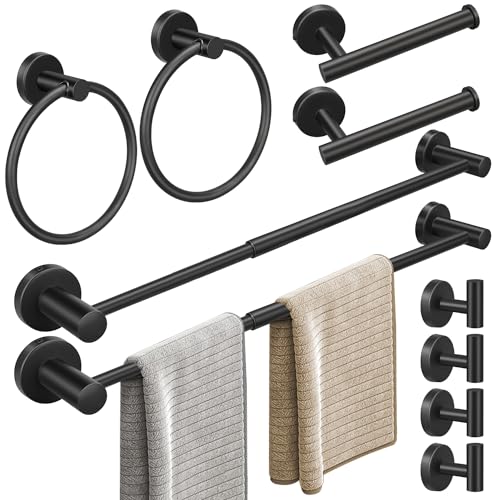 10pcs Matte Black Retractable Bathroom Hardware Set, - color: 10pcs 24" Black