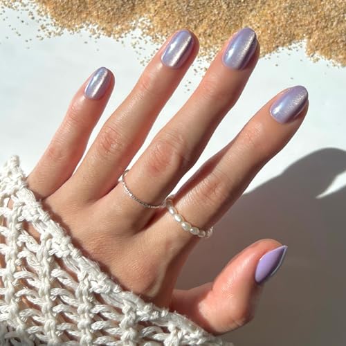 Glamnetic Press On Nails - Short Oval, Velvet Fake Nails 30 Pc Full Kit - color: 2I - Mermaid's Tail
