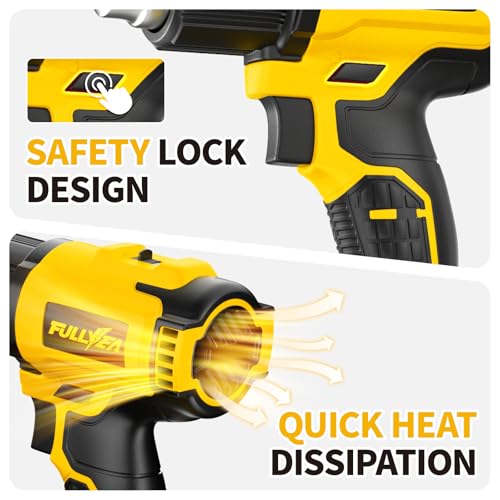 FULLYEA Heat Gun Cordless, Max 550℃ Portable Heating Gun, 2-Temperature Setting, Small Hot Air Guns with 2 Batteries & 5 Nozzles, Wireless Heat Gun Kit for Paint Removal, Shrink Tubing, DIY Gift