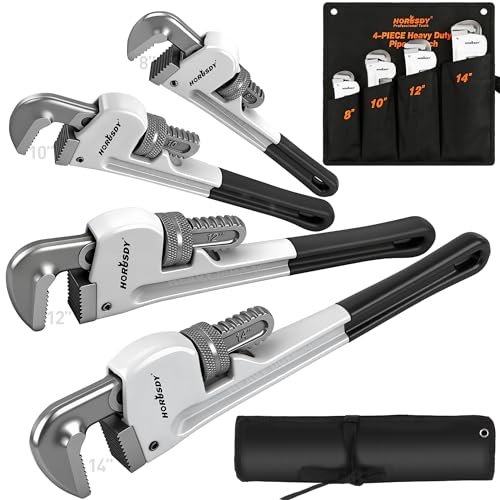 HORUSDY 4 Pack Adjustable Pipe Wrench Set, 8", 10", 12", 14" Heavy-Duty Plumbing Wrench with Anti-Slip Jaws - style: New Version