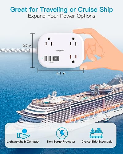 Cruise Essentials 2026,One Beat Travel Power Strip with USB C,Flat Plug 6ft - color: White, size: 6Ft