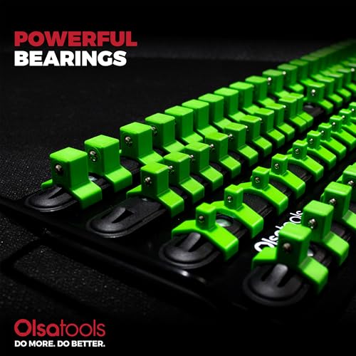 Olsa Tools 80-Slot Portable Socket Organizer Tray With Handle Green/Black - color: Black Tray/Green Clips
