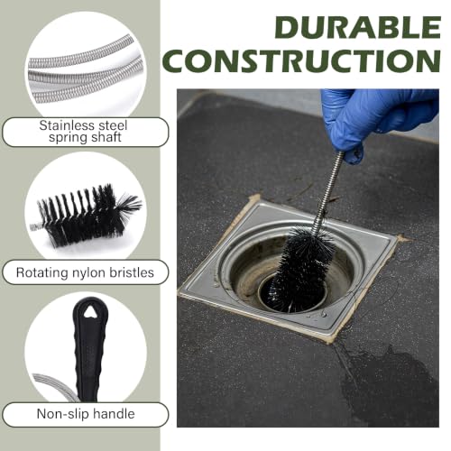 Flexible Drain Brush, 48" & 17.7" Long Pipe Cleaner for Sinks