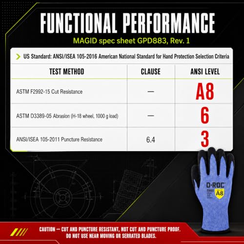 MAGID D-ROC AeroDex ANSI A8 VersaTek Grip Coated Palm Work Gloves, 1 Pair, Size 6/XS (GPD883) - size: 6/XS, style: 1 Pair