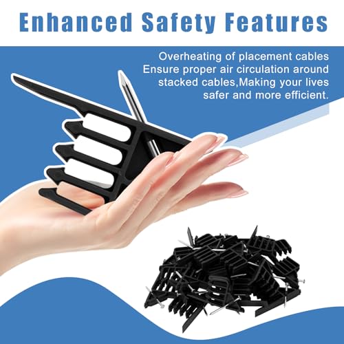 Cable Stackers 200 Pack, Multi-Cable Electrical Wire Clips with Steel Nails - color: Black