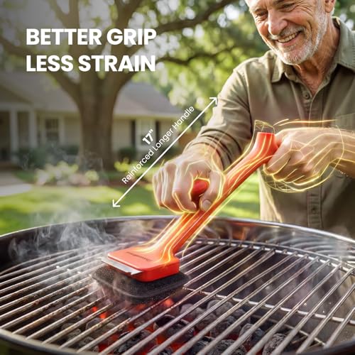 ThermoMaven BBQ Grill Brush Bristle Free - 17" Safe Steam Grill Cleaner Brush with Scraper and 5 Brush Heads for Porcelain/Gas/Charcoal Grill Outdoor Grill Barbecue Cleaner - size: Red 5pcs-Medium