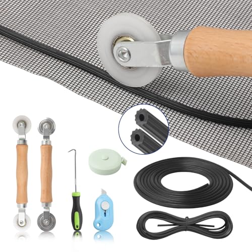 Window Screen Door Repair Kit Include Window Screens Mesh 48"x118" with All Tools in Window Screen Replacement(2pcs Screen Rollers, Screen splines, Hook, Utility Knife and Ruler), Yolovit - size: 48"x118"