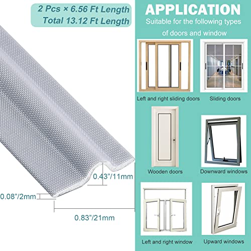 2 Pcs Draft Stopper Sweep, MOPMS Door Weatherproofing Stripping, Window Seal Strip Self-Adhesive Soundproof Seal Strip Cuttable Window Weather Stripping, Length 13.12Ft (2 Pcs x 6.56Ft) - color: Gray, size: 13.12 ft (2 pcs)