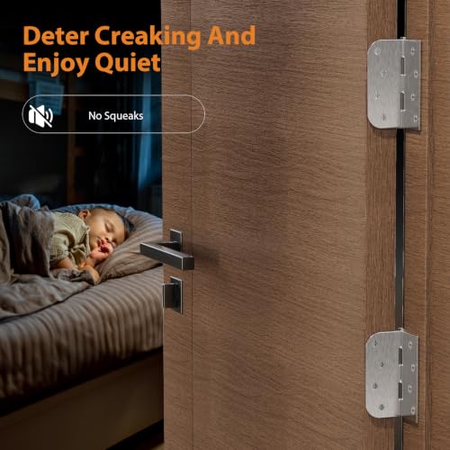 Brushed Nickel Door Hinges 4 Inch 18 Pack with Square & 5/8" Radius - color: Brushed Nickel-Square&Round, size: 18 Pack
