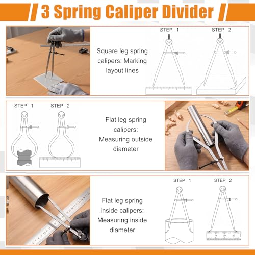 13 Pcs Woodworking Tool Set Include 8 Wood Turning Chisel Lathe Chisel, 3 Spring Caliper Divider, Double Edge Woodworking Hand Saw, 5/8 Inch Keyed Drill Chuck with MT2 Arbor Taper