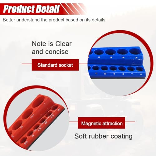 2PCS Magnetic Socket Organizer Set - 3/8 Inch Drive Metric SAE Socket Holder Tool Trays Magnetic Sockets Storage Rail Holds 56 Standard and Deep Sockets for Tool Box Carts Drawer (3/8") - size: 3/8"