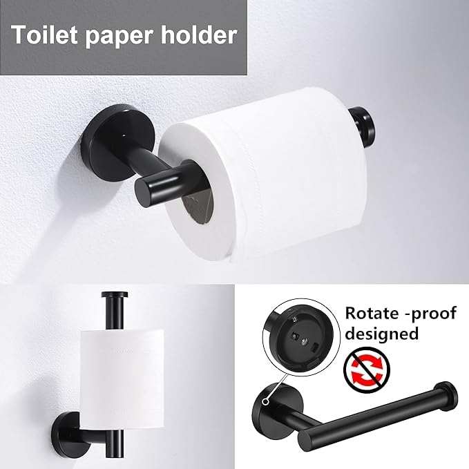 12 Pieces Matte Black Bathroom Hardware Accessories Set Hand Towel Ring 16&23.6 inch Round Towel Bar Toilet Paper Holder Towel Hooks 4 Pieces SUS 304 Stainless Steel,Heavy Duty,Wall Mounted - color: Matte Black, size: 12 piece 24"