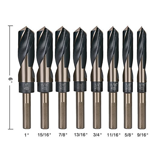 EFFICERE 8-Piece Premium 1/2” Reduced Shank Silver and Deming Large Drill Bit Set in Aluminum Carry Case, M2 High Speed Steel, 135-Degree Split Point | SAE Inch Size 9/16” - 1” by 1/16th Increment - size: 8-Piece Set in Aluminum Case