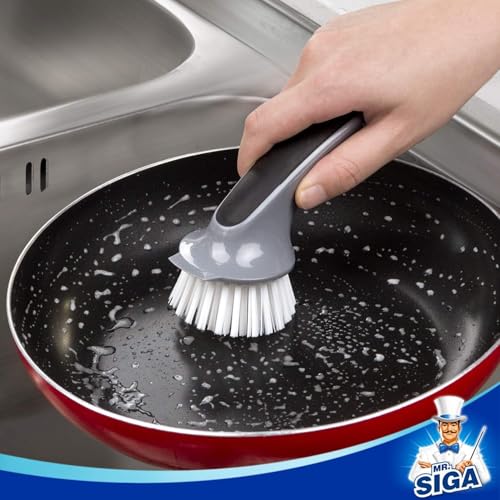 MR.SIGA Pot and Pan Cleaning Brush, Dish Brush for Kitchen, Gray, Pack of 2 - color: Black & Grey