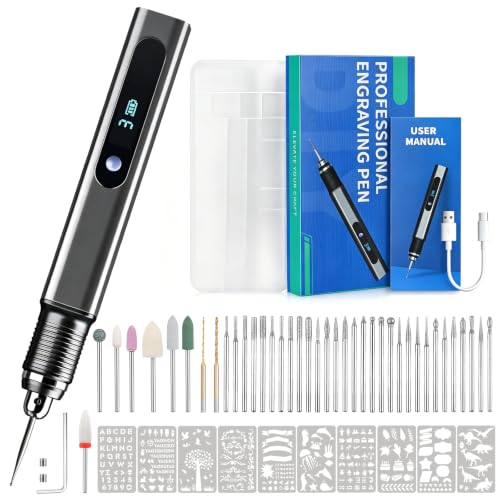 Cordless Engraving Pen Kit Upgraded 21000RPM Electric Engraver Tool Aluminum Alloy Rechargeable Electric Etching Machines Rotary Tool for Carving Jewelry Stone Wood Glass Metal Plastic - size: 57pc