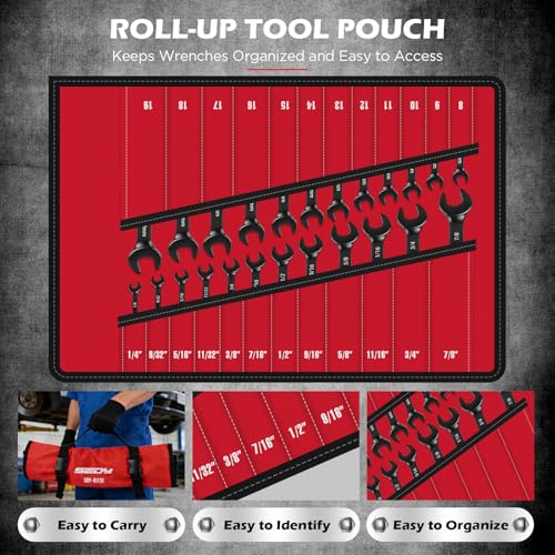 Premium 24-Piece Ratcheting Wrench Set, SAE(1/4-7/8") & Metric(8–19mm) Combination Wrenches, 72-Tooth CR-V Steel with Durable Black Finish, Ratchet Spanners with Roll-Up Tool Pouch for Repair - color: 24-pc Ratcheting (Black Finish)