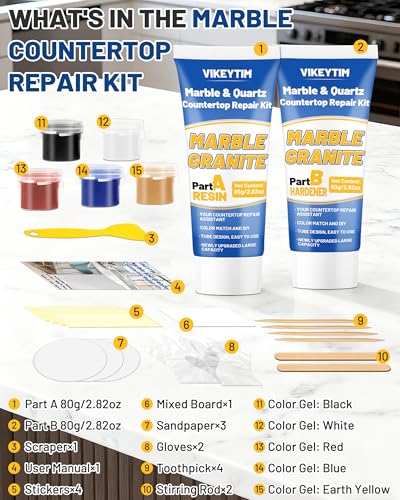 Tile, Marble and Granite Repair Kit (Color Match), Fix Holes Dents Defects