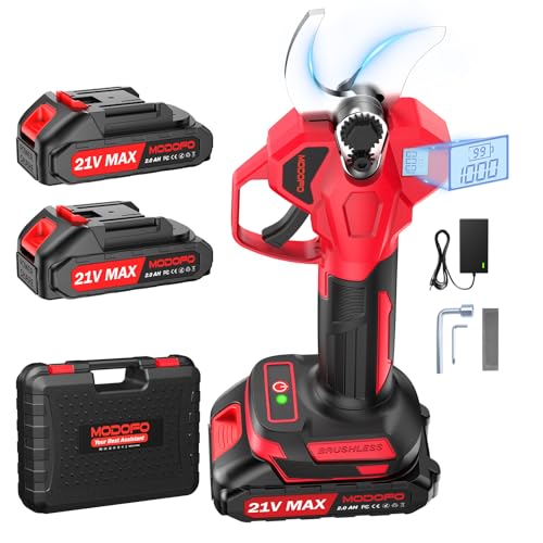 Electric Pruning Shears, Upgraded 2.1" Cutting Garden Shears with LCD Display, Brushless Motor Cordless Power Pruner with 2.0 Ah*2 Batteries for Garden Tree Pruner Branch - style: 2.1" red