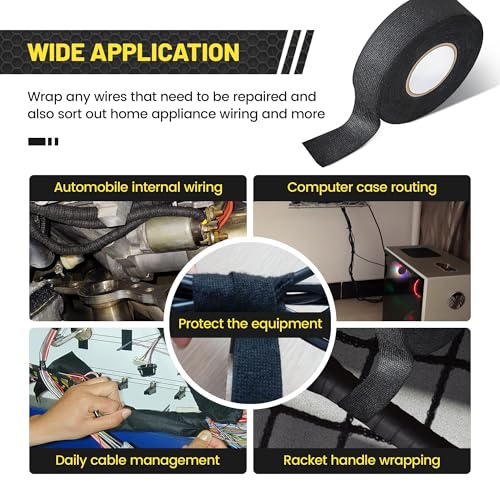 Oyviny 8 Rolls Automotive Wire Harness Cloth Tape 1 Inch x 50 Feet High Temp Self-Adhesive Noise Dampening Electrical Cloth Tape for Car Engine Wire Wrapping Protection Insulation