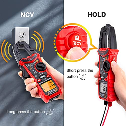 KAIWEETS HT206D Digital Clamp Meter T-RMS 6000 Counts, Multimeter Voltage Tester Auto-ranging, Measures Current Voltage Temperature Capacitance Resistance Diodes Continuity Duty-Cycle (AC/DC Current) - size: 6000 Counts
