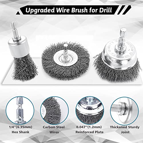 Double Elite Wire Brush for Drill Set 21 Pcs, Abrasive Wire Wheel for Drill 1/4 Inch Hex Shank, Drill Wire Brush Coarse Crimped Carbon Steel, Wire Brush Drill Attachments - style: mixed, 1/4" hex shank