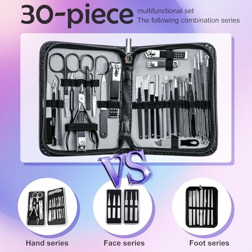 Manicure Pedicure Kit Professional 30pcs Complete Nail Care kit，fingernail and toenail Clippers and Manicure kit for Men with Travel Deluxe Beauty Tools Convenience Set (Black) - color: 30 in 1 Black