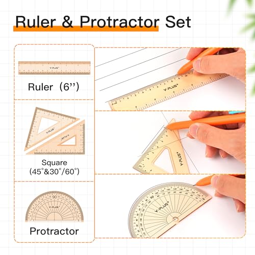 YPLUS Geometry Set, Protractor and Compass Set for Students, 11Pcs - size: 1 Count (Pack of 11)