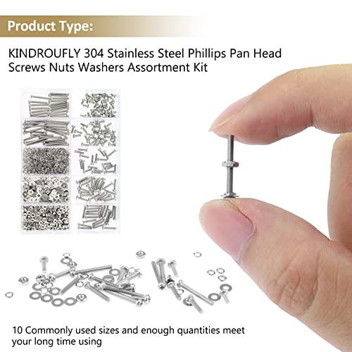562 Pieces M2 x 4/6 /8/10 /12/16 /20mm Phillips Pan Head Machine Screws Nuts Washers Assortment Kit, 304 Stainless Steel, Fully Machine Thread - size: M2