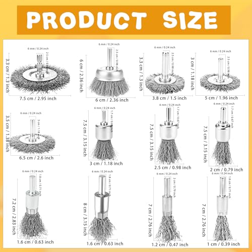18 Pcs Stainless Steel Wire Wheel Brush Set for Drill Hex Shank Kit Coarse Carbon Pen Wire Wheel Power-Operated Grinders Detail Rust Paint Removal