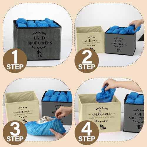 Suzile 200 Pcs Disposable Shoe Covers with 2 Pcs Box Open House Supplies Foldable Booties Shoe Covers Holder Storage Bin for House Indoor Guest Supplies, 10 x 10 x 8 Inch(Beige,Gray,Blue) - color: Beige,Gray,Blue