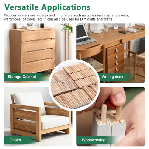 250Pcs Wood Dowels Kit 1/4", Wooden Dowel Pins, Fluted Wood Dowels Rods for Crafts, Furniture, DIY Manual - size: 3 sizes -250pcs