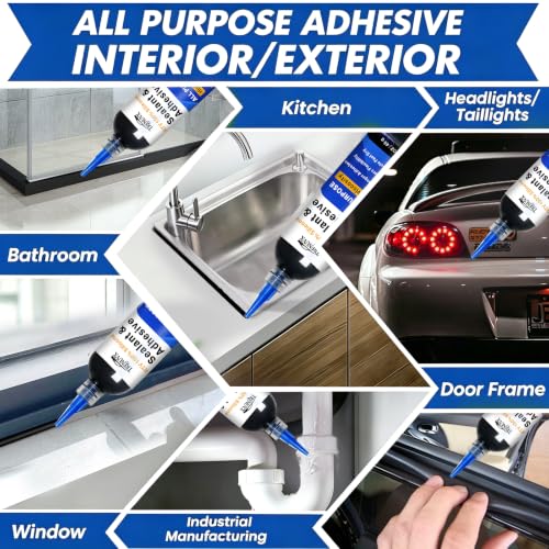RTV Silicone Sealant Adhesive, 100% Waterproof & Flexible Caulk with Finishing Tool, Shrink & Crack Proof, Strong Bonding for Auto, Kitchen, Bathroom, Window, Door Repair (1.4oz)