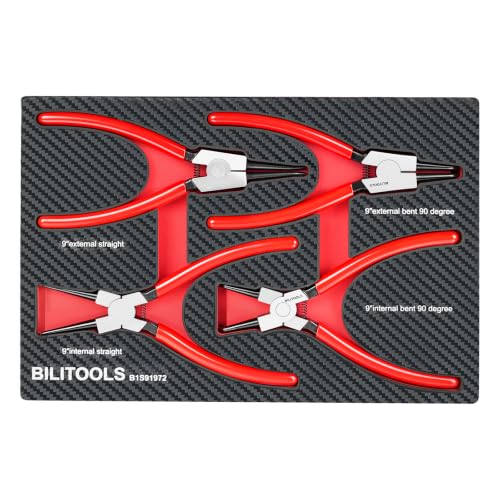 BILITOOLS 4PC 9" Internal & External Snap Ring Pliers Set - size: 9'' Internal & External Snap Ring Pliers Set
