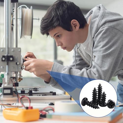500Pcs M1.2x3/4/5/6/8 Self-Tapping Wood Screws Assortment Kit, Phillips Pan Head, Black Carbon Steel, 6 Sizes, for Wood Plastic and Soft Metal - size: M1.2x3/4/5/6/8-500Pcs