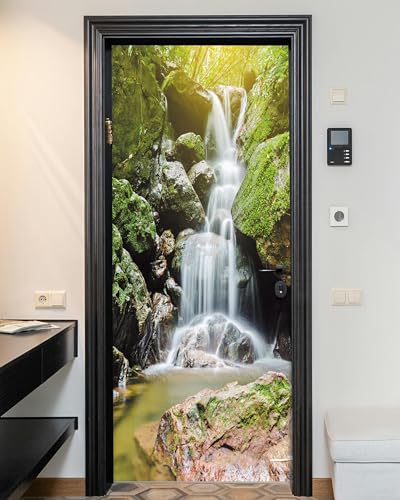 FLFK Door Mural Sticker - Waterfall,Peel and Stick,Combined Size 32"x80",Split into 2 Pieces - color: Dt294, size: 32"x80"