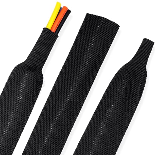 2:1Heat Shrink Wire Loom Braided Cable Sleeves,Heat Resistant Fabric Woven Shrink Tubing Wiring Harness for Protection Automotive,Harness Cable,Cable Management (1/2"-12ft) - size: 1/2"-12ft