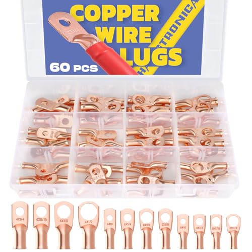 haisstronica 60PCS Battery Cable Lug Kit AWG 8/6/4 4 Sizes - size: Bare Copper, style: 60pcs