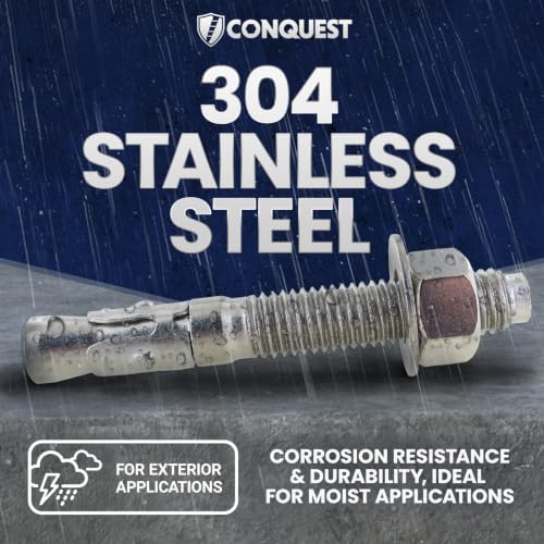 Conquest 304 Stainless Steel Wedge Anchors for Concrete 1/2” x 3-3/4” - size: 1/2" x 3-3/4"