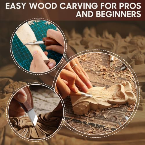 Deluxe Wood Carving Kit,40Pcs Wood Carving Tools with Leather Storage Bag - color: Walnut Brown- 40 Pcs
