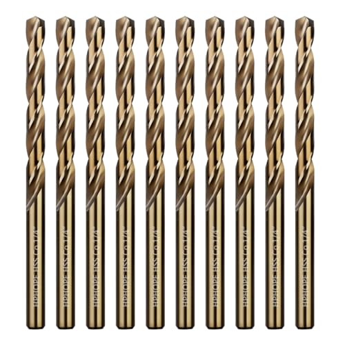 1/4 Inch Cobalt Drill Bits 10Pcs - HPHOPE M35 HSS Metal Twist Drill Bits Set, Jobber Drill Bits Length and Straight Shank, Suitable for Drilling in Hard Metal, Stainless Steel, Cast Iron - size: 1/4-inch, 10Pcs
